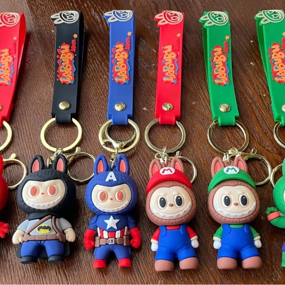 Superhero Bunny Keychain Set - Black, Blue, Red, Green